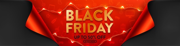 Black friday sale 50% off poster with led string lights for retail