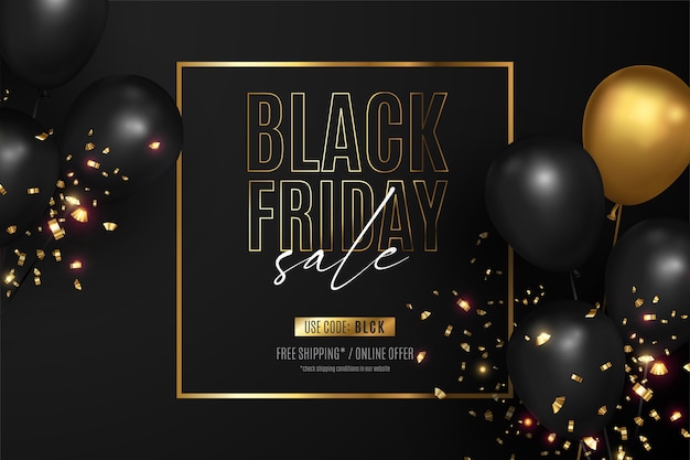 Free vector black friday sale background with golden frame