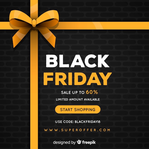 Free vector black friday sale background with golden ribbon