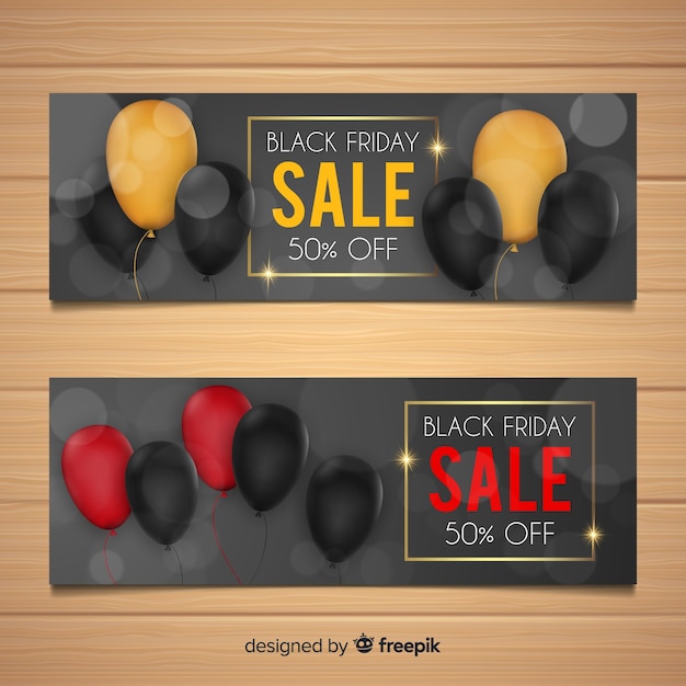 Black friday sale banner set with balloons