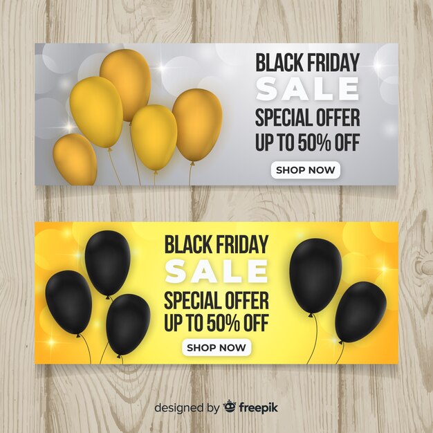 Black friday sale banner set with balloons