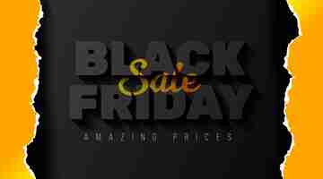 Free vector black friday sale banner template with realistic yellow paper ripped