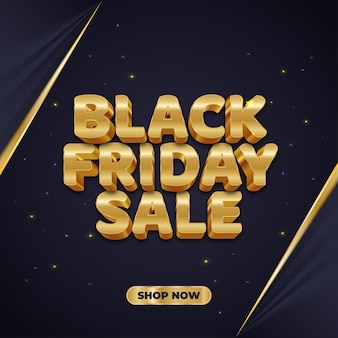 Black friday sale banner with 3d gold text
