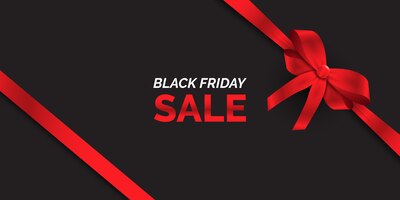 Black friday sale banner with glossy red ribbon