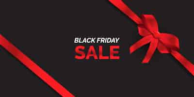 Vettore gratuito banner di vendita del black friday con nastro rosso lucido