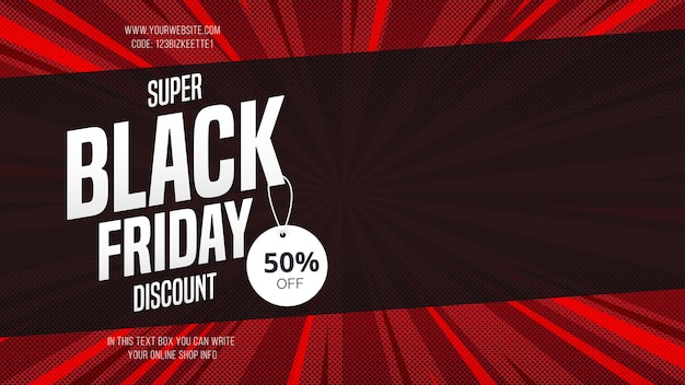 Free vector black friday sale banner with red comic background