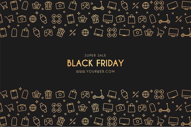 Vettore gratuito banner di vendita del black friday con icone di tecnologia