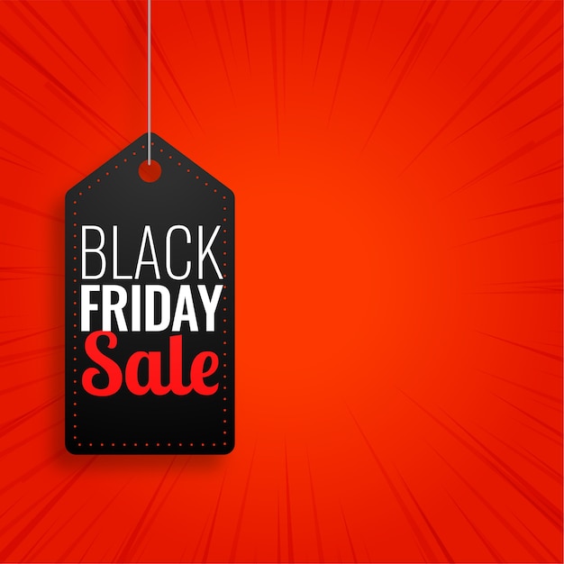 Free vector black friday sale hanging tag on red background