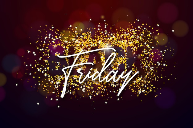 Free vector black friday sale illustration with shiny gold glittered lettering on confetti background