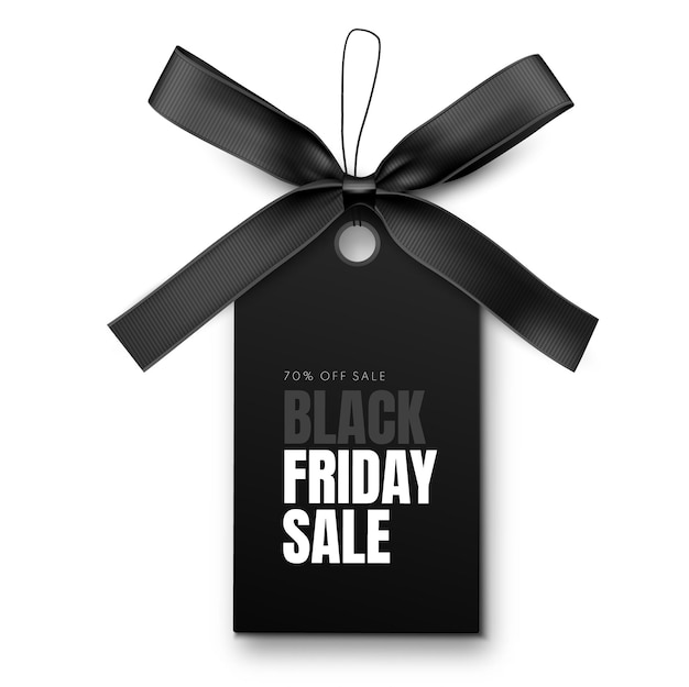 Black friday sale label with black bow and black ribbon isolated on white background vector illustra...