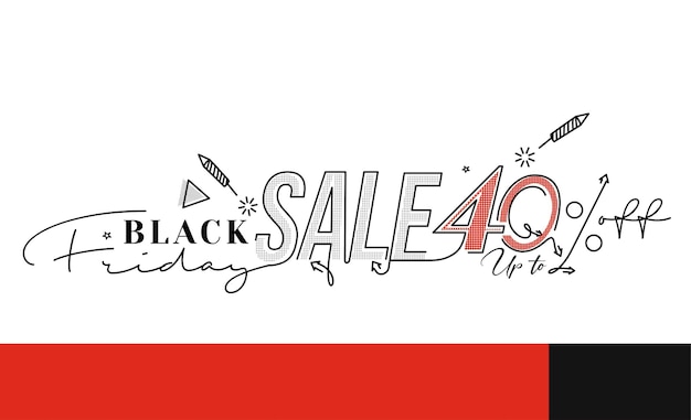 ブラックフライデーセールプロモーションポスターまたはバナーデザイン、特別オファー40％セール、プロモーションおよびショッピングベクトルテンプレート。