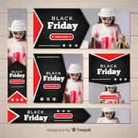 Free vector black friday sale web banner collection with woman shopping