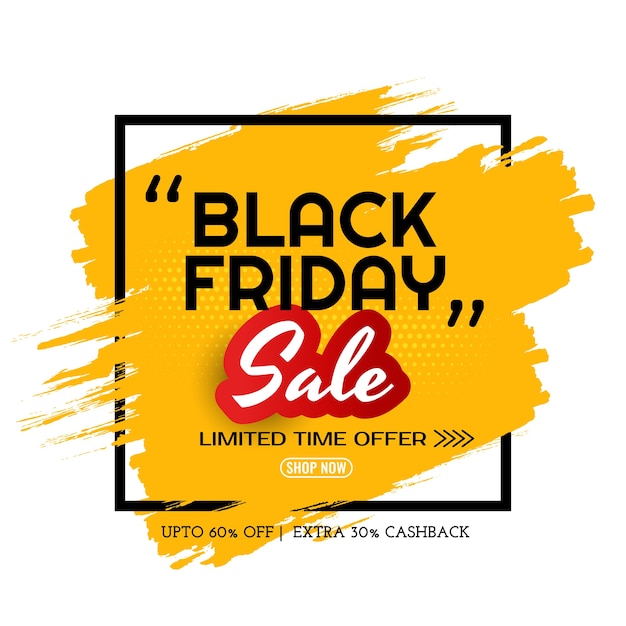 Black friday sale yellow brush stroke frame background