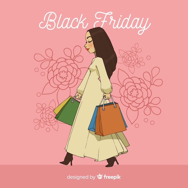 Black friday sales background with girl shopping