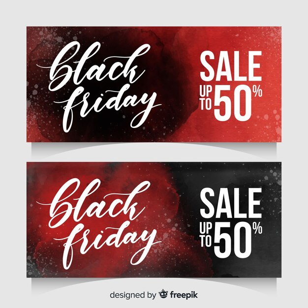 Black friday sales banner templates with watercolor stains