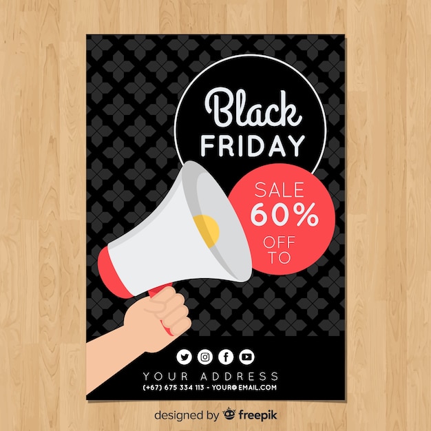 Free vector black friday sales flyer template with megaphone