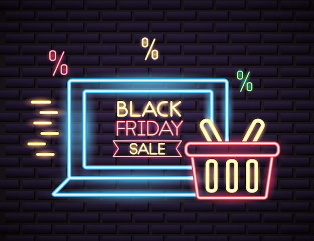 Black friday shopping sale in neon lights