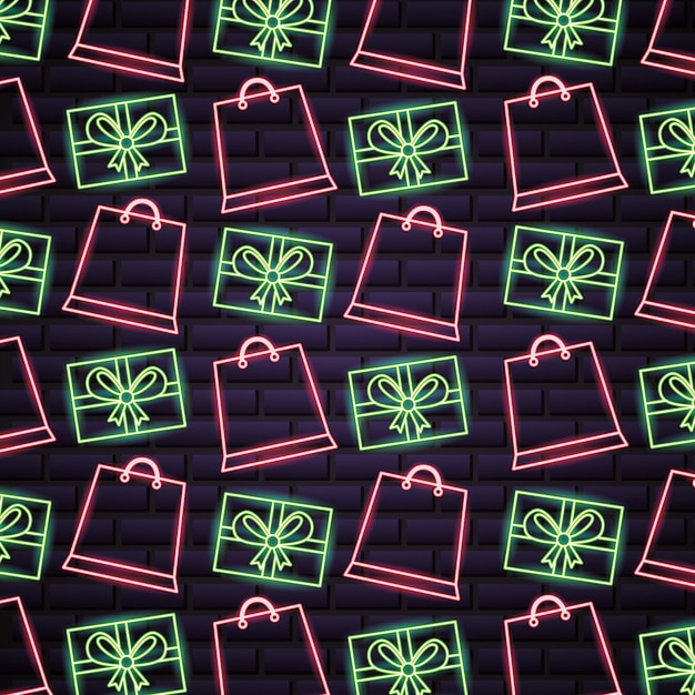 Free vector black friday shopping sale pattern in neon lights