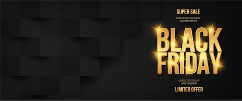 Black friday super sale banner horizontal with 3d business squares background