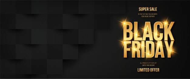 Black Friday Super Sale Banner Horizontal with 3d Business Squares Background