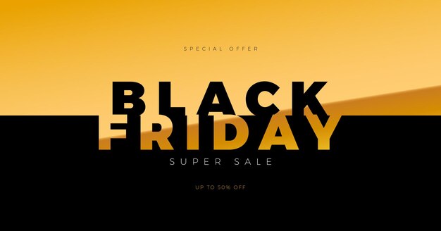 Black Friday Super Sale Illustration with Golden Lettering on Black and Gold Contrast Background