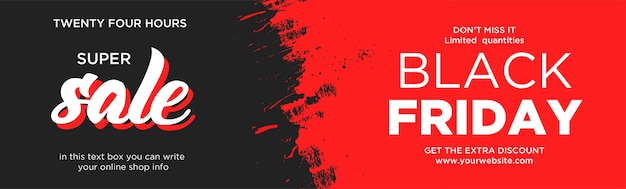 Free vector black friday super sale website banner with red splash