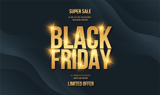 Free vector black friday super sale with golden effect text
