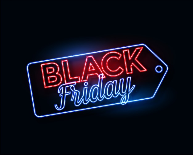 Free vector black friday tag in glowing neon lights