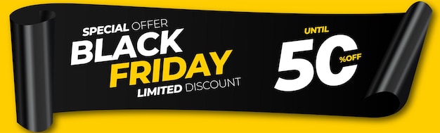 Free vector black friday yellow banner with paper style