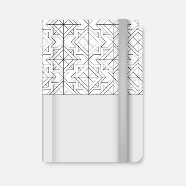 Black geometric pattern cover of a white diary vector