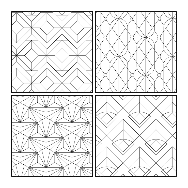 Free Vector black geometric seamless patterns set on white background