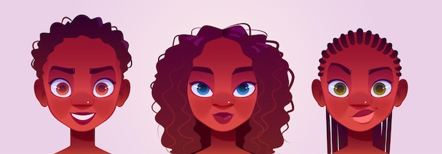 Free vector black girl avatars young female characters faces