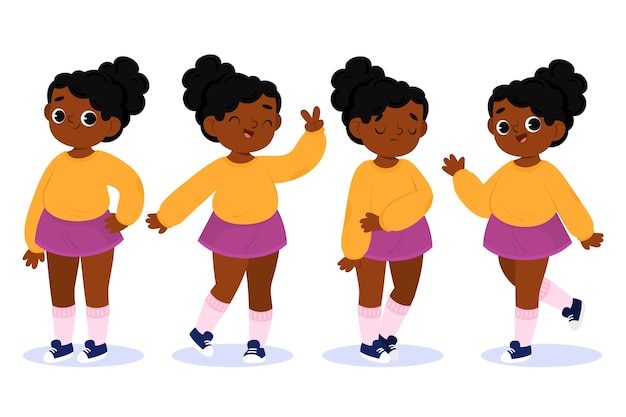 Free vector black girl in different poses set