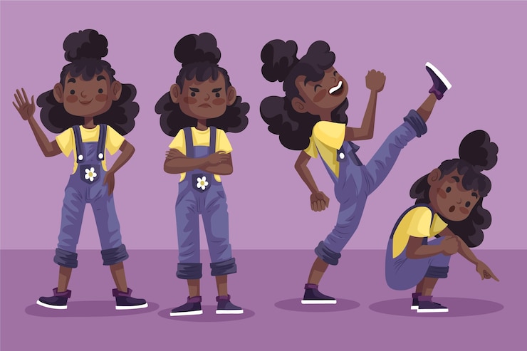 Free Vector black girl in different poses set