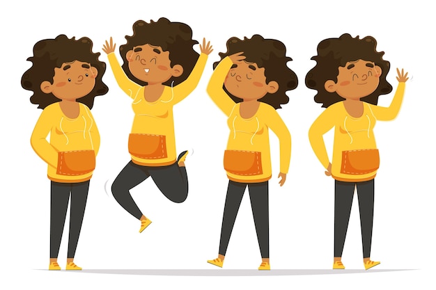 Free vector black girl in different poses