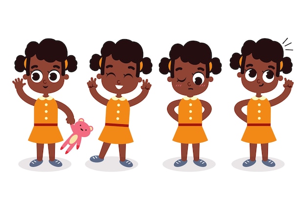 Бесплатное векторное изображение Черная девушка в разных позах иллюстрации