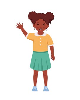 Black girl smiling and waving hand elementary school student