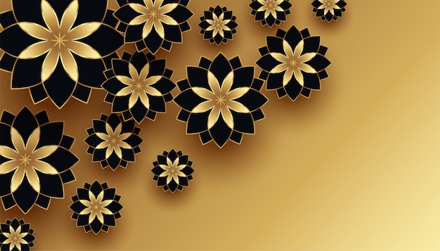 Black and gold 3d flower decoration background