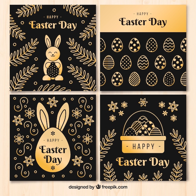 Free vector black & gold easter day card collection