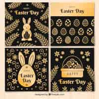 Free vector black & gold easter day card collection