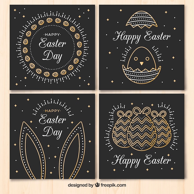 Free vector black & gold easter day card collection