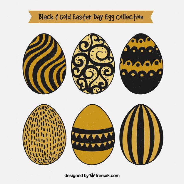 Коллекция дневных яиц черных и золотых пасхальных яиц