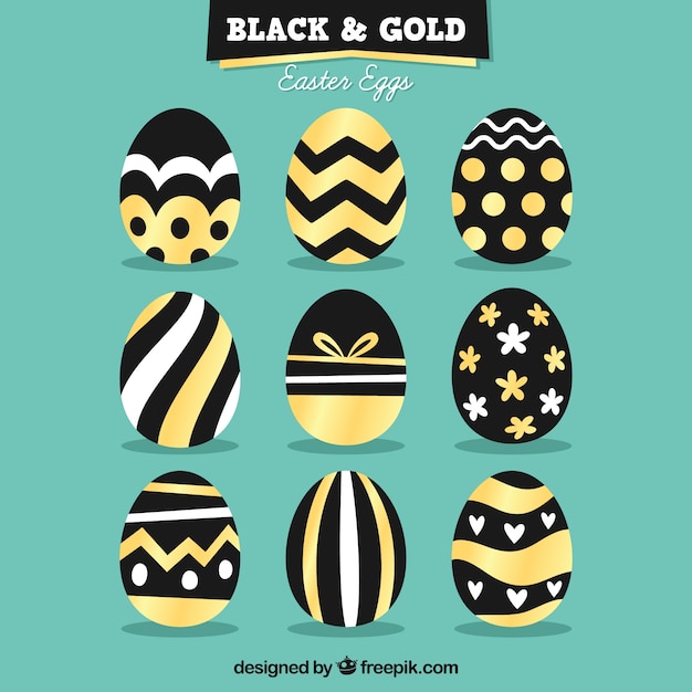 Free vector black & gold easter day eggs collection