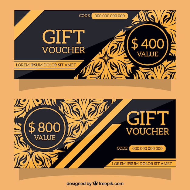 Black and gold gift vouchers