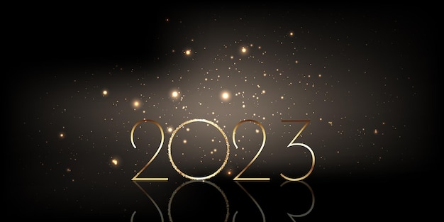 Free vector black and gold glittery happy new year banner design