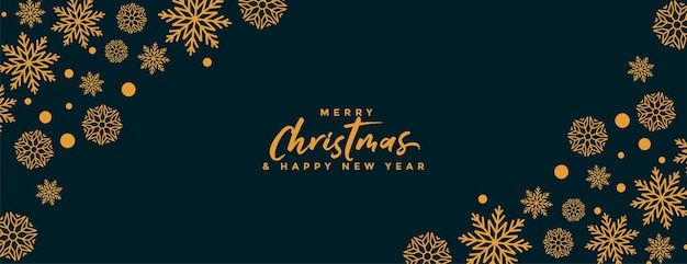 Free vector black and gold merry christmas snowflakes banner design vector