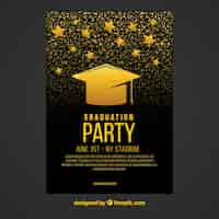 Free vector black and gold party flyer with graduation cap and stars