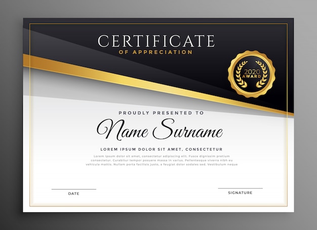 Black gold premium certificate of apreciation