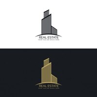 Free vector black and gold real estate logo with a building
