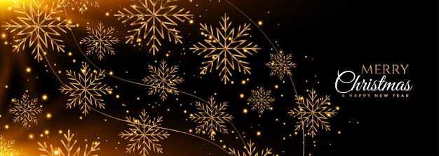 Black and gold snowflakes merry christmas banner 